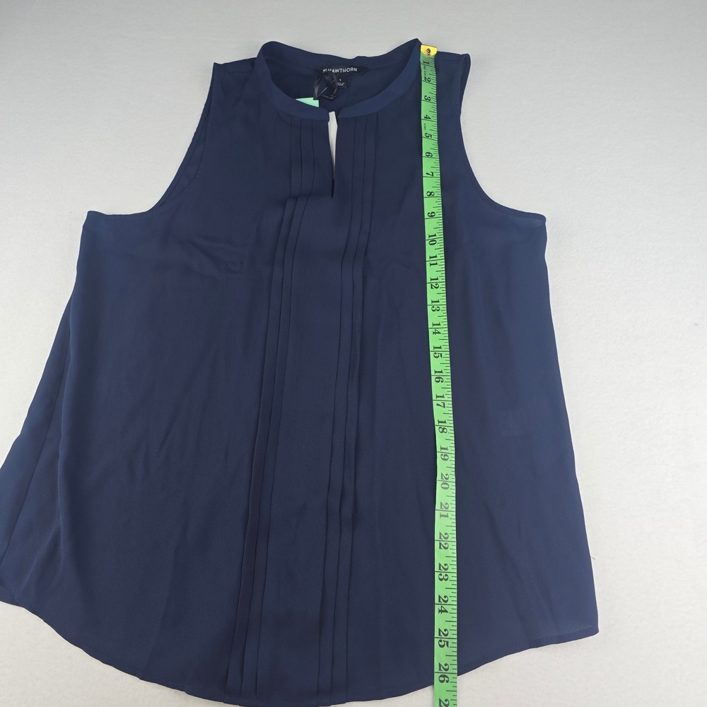 41 Hawthorn -1638 NWT Breyson Pleated Detail Navy Blue Sleeveless Blouse Top L - Picture 9 of 9